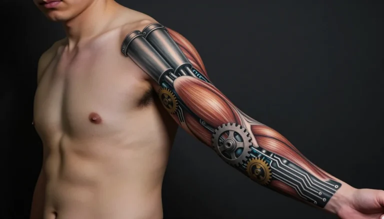 Stunning biomechanical tattoo sleeve illustration