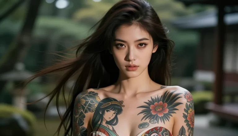 Anime inspired tattoo design on a beautiful woman.