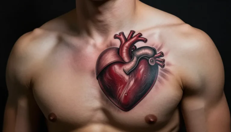 Красивая татуировка сердца на плече мужчины.