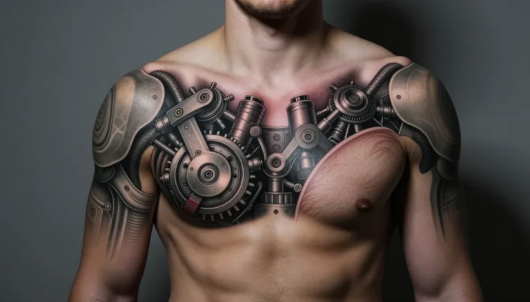 Realistic biomechanical full-back tattoo