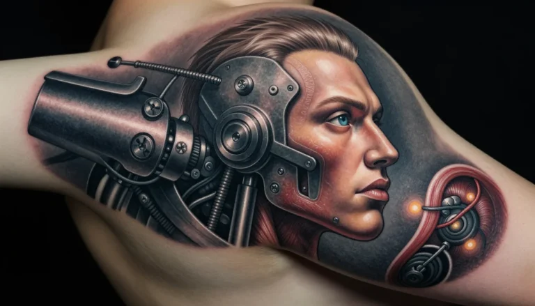 Биомеханическая татуировка на предплечье