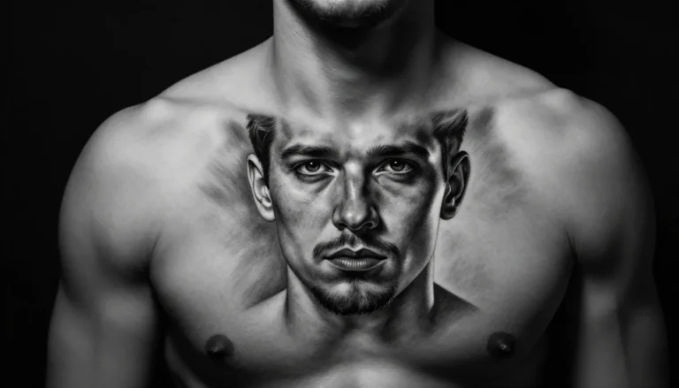 Черно-белая татуировка на плече мужчины.