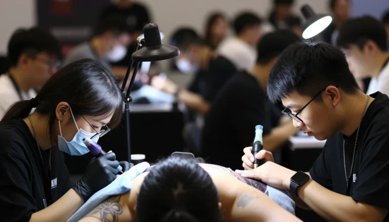 Crowded tattoo convention atmosphere
