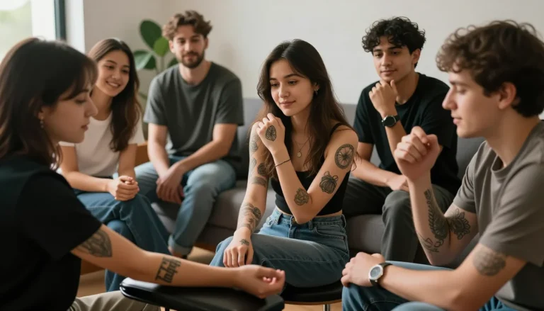 Diverse individuals proudly displaying their creative tattoos.