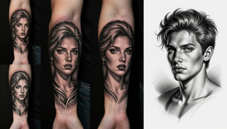 Collage of original photos and their inspired tattoo sketches.