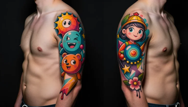 Colorful new school style tattoo sleeve