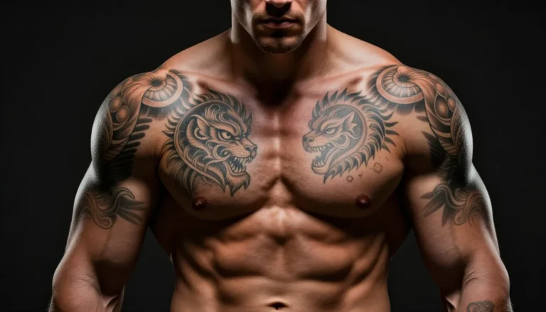 Мужчина с татуировками в стиле выпуклого стиля.