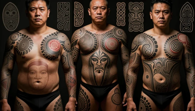 Collage of diverse cultural tattoo styles