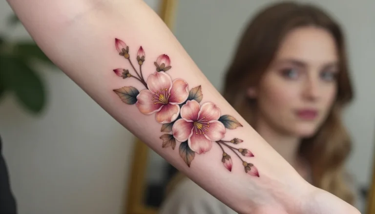 Деликатная цветочная татуировка на руке женщины.