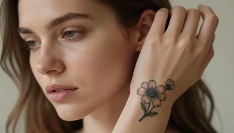 Деликатная цветочная татуировка на запястье.