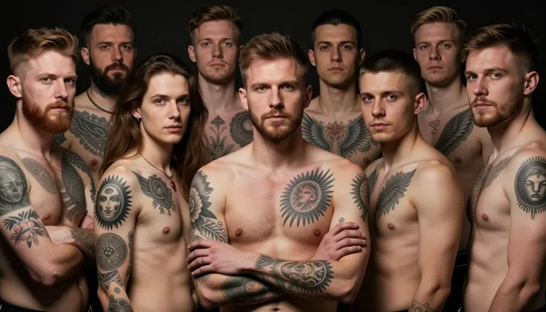 Разнообразные татуировки на теле людей.