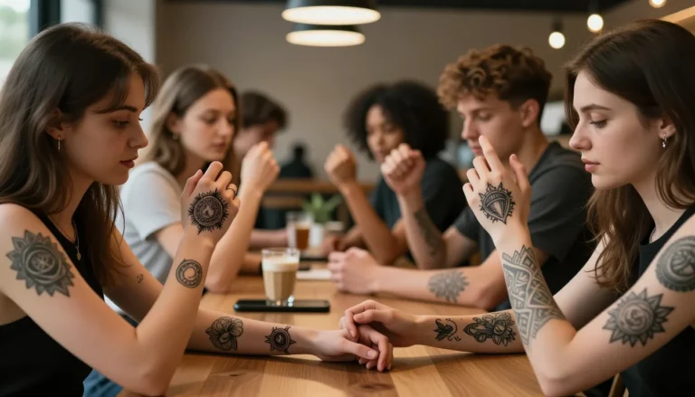 Diverse group enjoying the art of tattoos.