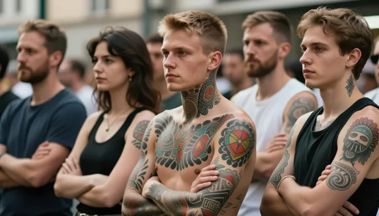 Diverse people displaying varied tattoo styles.