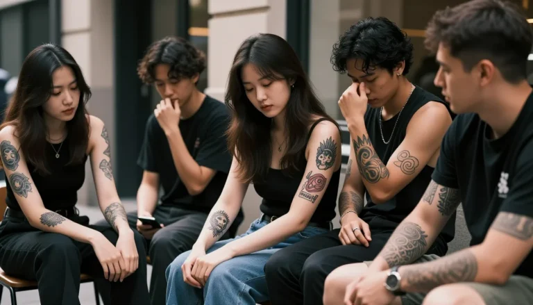 Diverse people displaying popular tattoo choices.