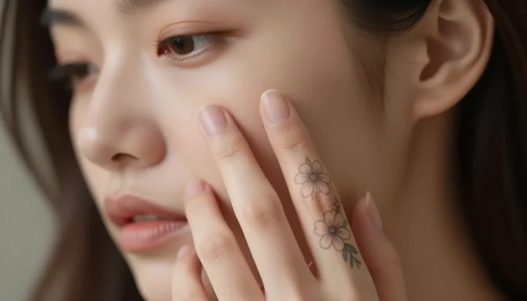 Floral finger tattoos