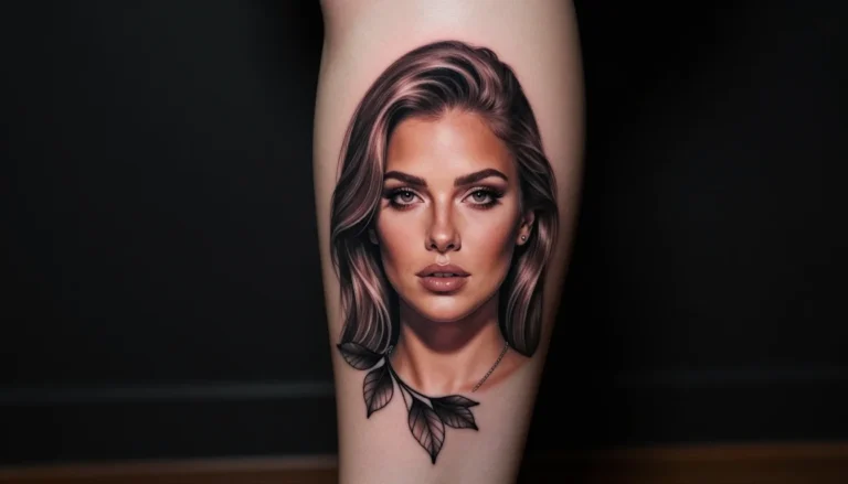 Красивая татуировка на ноге девушки.