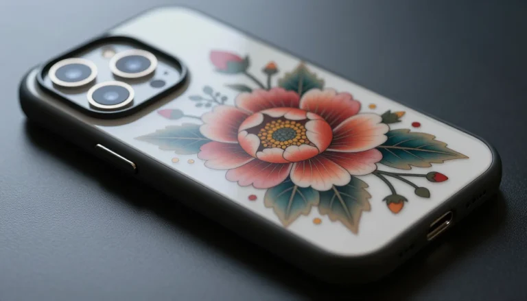 Floral phone tattoo design.