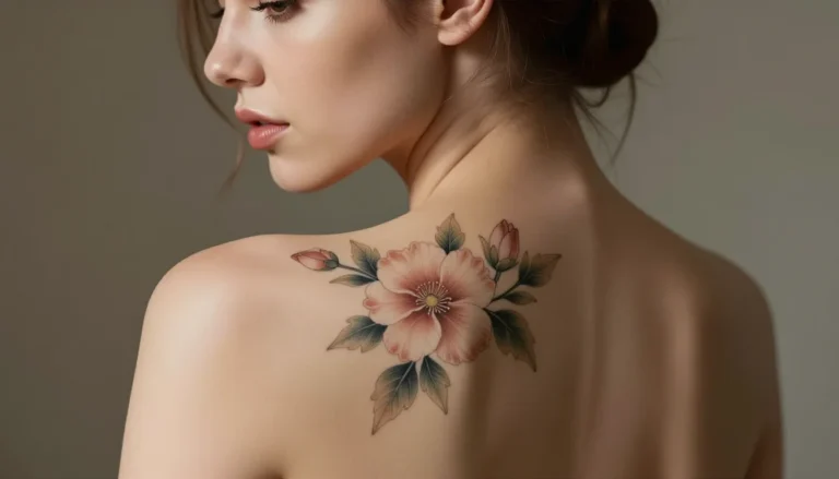 Woman with floral spine tattoo