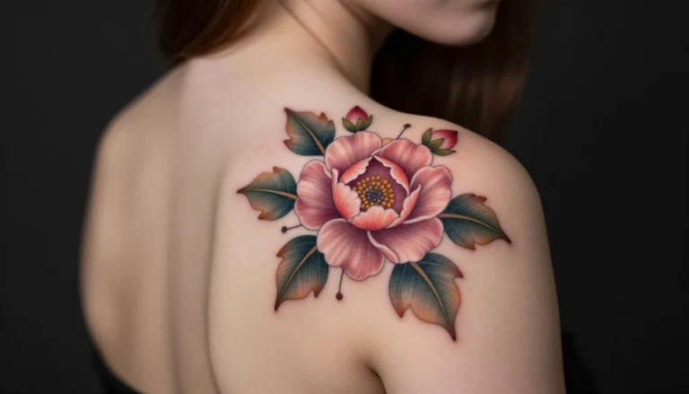 Floral tattoo design, 15x15 cm on shoulder blade