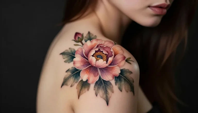 Красивая татуировка на плече девушки в стиле акварель.