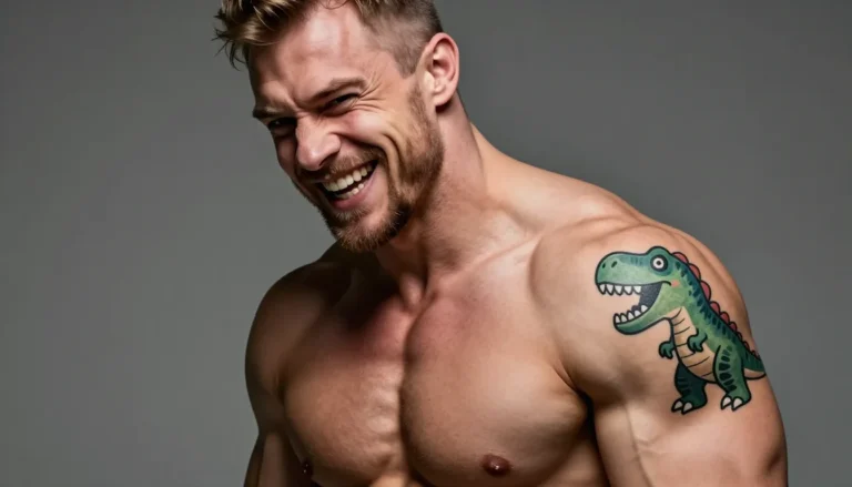 Funny dinosaur tattoo for men.