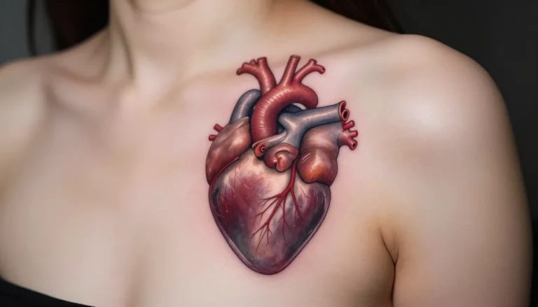 Красивая татуировка в виде сердца на плече девушки.