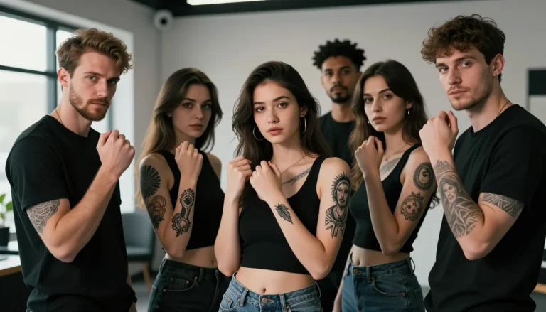 Diverse individuals proudly displaying their beautiful tattoos.
