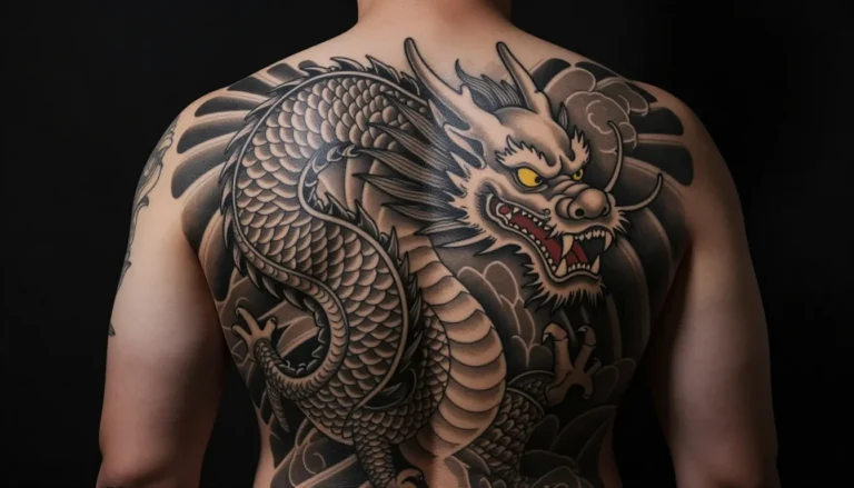 Традиционная японская татуировка Ирэдзуми на спине мужчины.