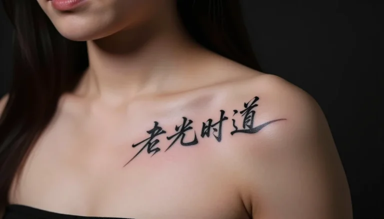 Japanese calligraphy tattoo on shoulder blade.
