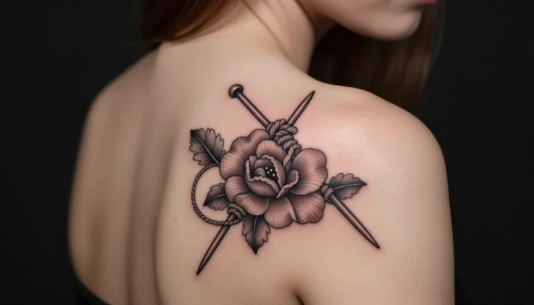 Knitting needles and yarn tattoo design