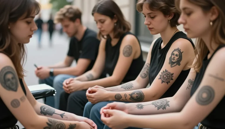 Diverse individuals proudly displaying their symbolic tattoos.