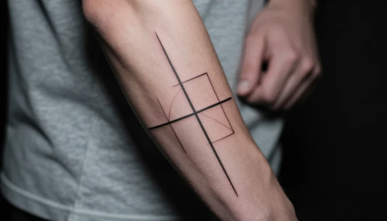 Мужская рука с минималистичной геометрической татуировкой.