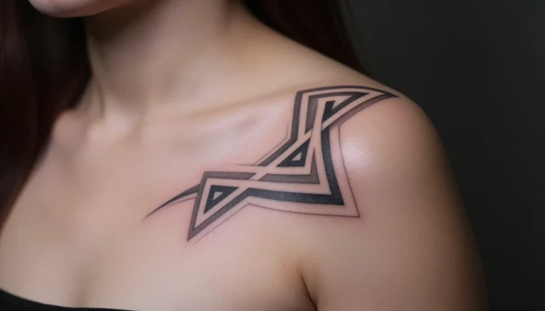 Идеально зажившая геометрическая татуировка на плече женщины