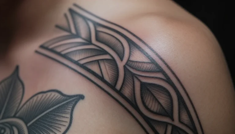 Close-up of a perfect blackwork tattoo outline.