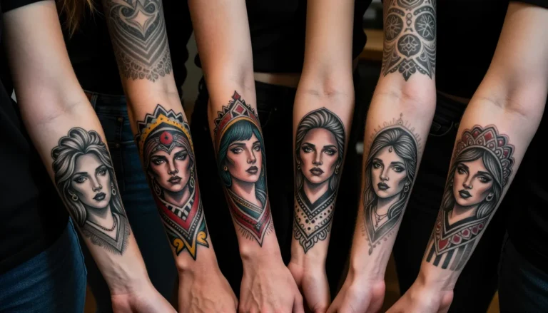 Разнообразные татуировки на руках людей.