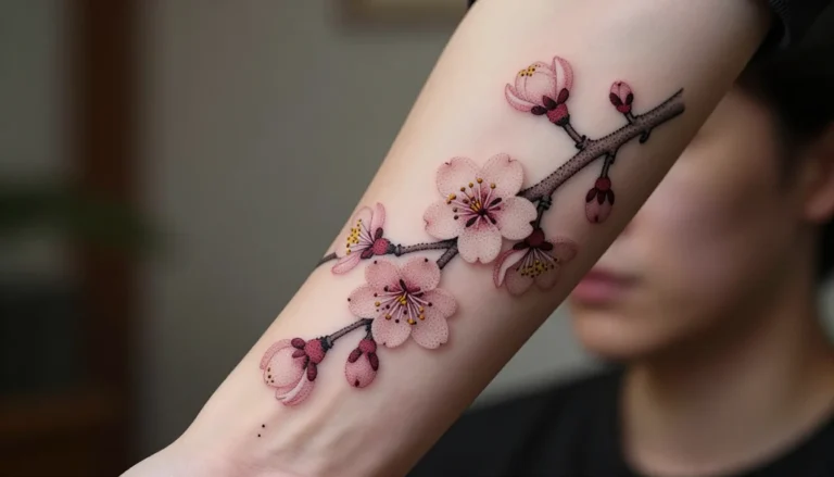 Pointillist floral forearm tattoo