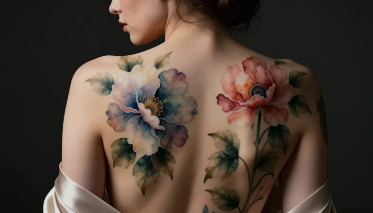 Уникальные татуировки на спине девушки