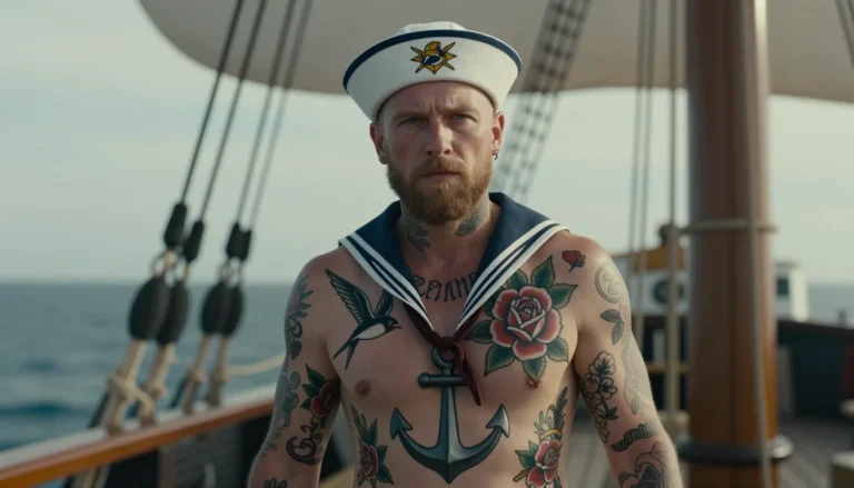 Sailor with classic old school tattoos