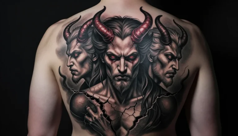 Scary demon tattoo on a back.