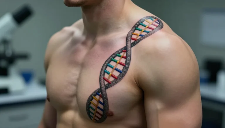 Научная татуировка на руке мужчины - спираль ДНК