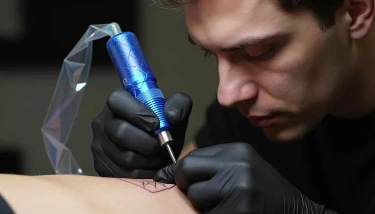 Tattoo artist working on a design.