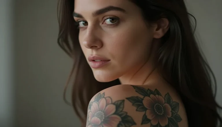 Stylish floral tattoo on shoulder.