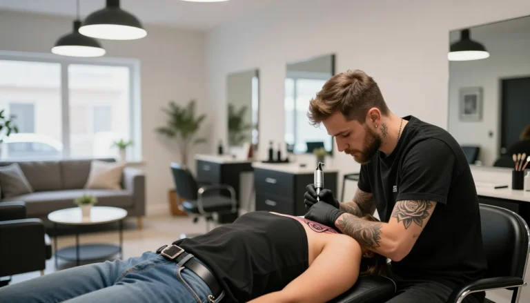 Interior of a clean and stylish tattoo studio.