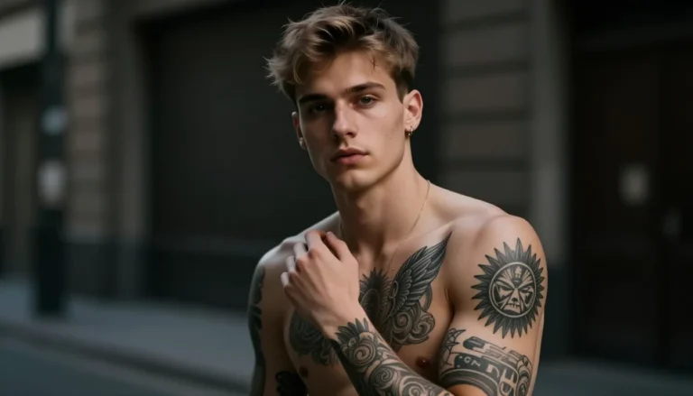 Stylish tattooed man in an urban setting.