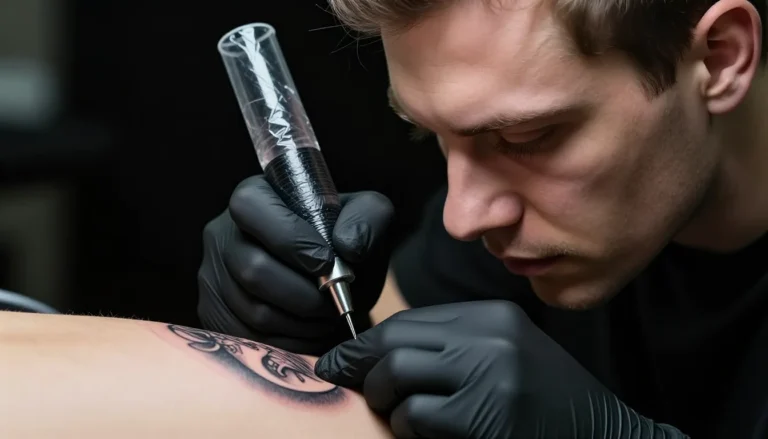 Процесс нанесения татуировки с использованием качественной краски.