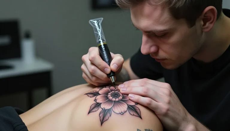 Tattoo artist working on sketch