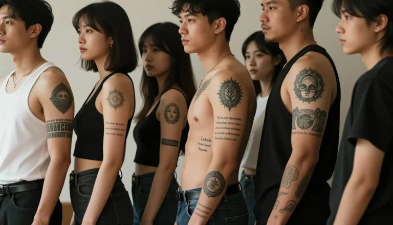 Diverse individuals displaying meaningful tattoos.