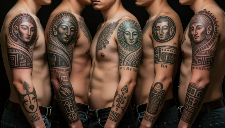Diverse collection of symbolic tattoos representing cultural history.