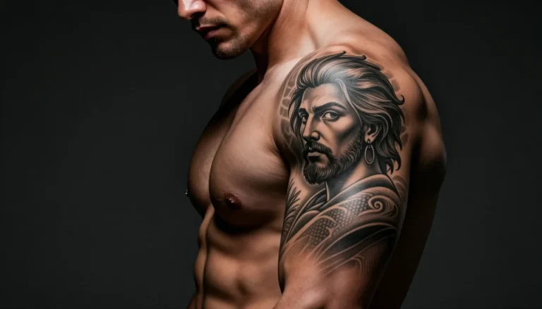 Мужская рука с татуировками в студии.