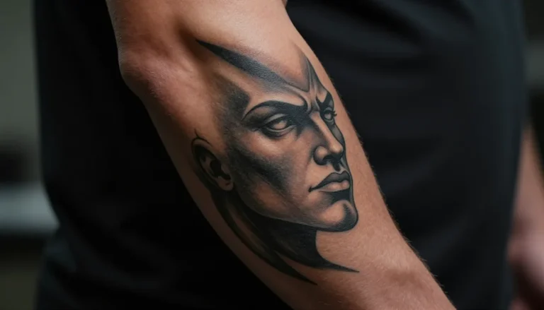 Heavily tattooed muscular forearm